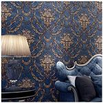 Blooming Wall Vintage French Damasks High Standard Textured Wallpaper Wall Paper for Livingroom Kitchen Bedroom,20.8 In32.8 Ft=57 Sq.ft (Blue Damasks1)