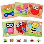 Wooden Puzzles for Toddlers 1 2 3 Year Old, Montessori Educational Toys Preschool Learning Puzzle for Boy and Girl 1 2 3 Year Old, 6 Pack Animal Jigsaw Puzzle for Christmas Birthday Gift