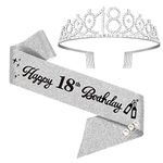 18th Birthday Sash and Tiara, 18th Birthday Rhinestone Crown Birthday Gift for Girls 18th birthday decorations (Silver)