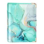 A5 Refillable 6 Ring Leather Budget Binder,Mini Notebook Binder Cover for A5 Filler Paper,Loose Leaf Personal Planner Binder Cover with Magnetic Buckle Closure (Marble Green)