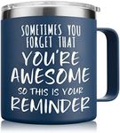 NOWWISH Inspirational Gifts for Men, Sometimes You Forget You're Awesome Coffee Mug, Funny Gifts for Him Husband, Dad, Boyfriend on Fathers Day Birthday Easter - 14Oz Navy Blue