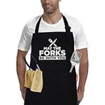 APRONPANDA Mens BBQ Grilling Kitchen Aprons-May The Forks Be with You, Novelty Funny Cooking Apron for Movie Fans, Black Chef Apron, Christmas Gifts for Him, Men, Husband, Boyfriend, Son