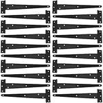 SEUNMUK 12 PCS 10 Inch T-Strap Barn Door Hinges, Heavy Duty T-Strap Shed Door Hinges, Black Barn Gate Hinges for Fence, Cabinet, Shutter, Gate, Sheds