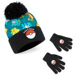 Pokemon Beanie Hat and Gloves Set Kids - 2 Piece Winter Set with Bobble Hat and Winter Gloves - Anime Gifts for Boys