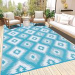 Ileading Reversible Outdoor Rug 5x8Ft Waterproof Patio Rug Carpet Portable Outdoor Plastic Straw Rug Large RV Camping Mat Rug for Patio, Clearance, Deck, Beach, Porch, Camping, Picnic, Gradual Teal