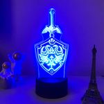 3D Illusion Night Light Legend of Zelda Bedside Lamp, Zelda Link's Sword and Shield Sign USB Powered Diammable Color Changing Table Lamp for Child Room Decor Birthday Gift