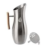 Invigorated Water Stainless Steel Pitcher with Lid - Metal Pitcher with Ice Guard - Stainless Steel Water Pitcher Metal with Wooden Handle - Ideal for Cold Water and Infusing Fruit (1.9L, No Filter)