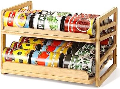 Yumkfoi Rolling Bamboo Can Organizer Rack, Stackable Double-Layer Can Organizers and Storage For Pantry, Canned Goods Holder Dispenser For Countertop Kitchen Cabinet or Pantry Shelf