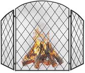 Best Choice Products 3-Panel 50x30in Wrought Iron Decorative Mesh Fireplace Screen Gate Protector, Fire Spark Guard for Indoor & Outdoor w/Folding Side Panels, Black