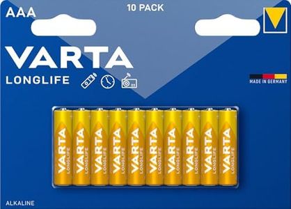 VARTA Piles AAA, lot de 10, Longlife, Alcalines, 1,5V, adaptées aux télécommandes, réveils, radios, horloges murales, Made in Germany