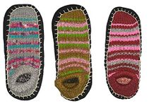 HRBS Hand-made Warm Winter Ankle Length Slipper Socks for Men's & Women's Multi-Coloured Warm Knitted Booties Slipper Socks Warm Socks for Indoor use - Soft Rubber Sole - 3 Pairs- fit size 5-7