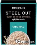 Better Oats Original Steel Cut Oatmeal Packets, Original Flavor,Instant Oatmeal Packets with Steel Cut Oats and Flax Seeds, Quick Oatmeal Pouches Ready in 2.5 Minutes, Box of 10 Pouches