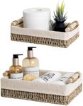 StorageWorks Small Seagrass Baskets for Organizing, Wicker Basket for Organizer, Storage Baskets with Wooden Handles and Natural Fiber Liner, Set of 2