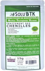 SoluBTK | 15 g - 20 litres | Insecticide Bacillus Thuringiensys Kurstaki | Chenilles, Pyrales, Tordeuses, Carpocapses, Noctuelles | UAB Agriculture Biologique