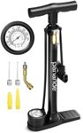 Bike Pump Floor, Advanced Bike Tire Inflator, Bicycle Hand Air Pump with Dual Presta and Schrader Valves, Handheld Pump, Suitable for Road and Mountain Bikes, Baby Stroller, Balls (Pressure Gauge)