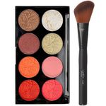 8 Colours Pressed Powder Blush Palette Face Highlighter Bronzer/Contour Kit + LyDia® Angled Black Flawless Face Blush/Powder Makeup Brush