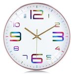 Lafocuse 12 Inch 3D Colorful Large Numbers Rose Gold Wall Clock for Living Room Decor,Modern Kitchen Wall Clock Battery Operated Silent Bedroom Office