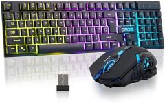 Gaming Wireless Keyboard and Mouse RGB Backlit Rechargeable Battery Gamer Combo Mechanical Feel Anti-ghosting with Side Button for PC Computer Laptop Compatible with Windows Mac Ps4/Ps5 Xbox one
