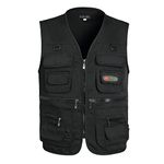 LISUHEPEAL Men’s Fishing Vest Summer Outdoor Work Safari Travel Photo Vest with Multi Pockets, Black, Small