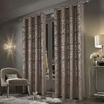 always4u Mocha Soft Velvet Curtains 95 Inch Length Luxury Bedroom Curtains Silver Foil Print Window Curtains for Living Room Bedroom Set of 2