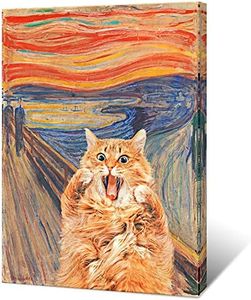 Abstract Edvard Munch Canvas Wall Art Famous Art The Scream Funny Cat Aesthetic Poster Retro Print Paintings Orange Gallery Wall Decor Pictures for Bedroom Living Room 16x24 Inch Unframed