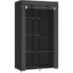 SONGMICS Fabric Wardrobe, Clothes Storage Organiser with 2 Hanging Rails, 6 Shelves, Customisable Design, 88 x 45 x 168 cm, for Bedroom, Department, Black RYG84H