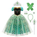 FYMNSI Girl Anna Costume Frozen Princess Fancy Dress Up Ice Snow Queen Halloween Party Costume Festival Christmas Carnival Cosplay Green Tulle Tutu Long Dress with Accessories Photo Props 2-3 Years