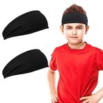 Kids Sweatbands, Breathable Sports Headbands, Elastic Sweat Headbands, Moisture Wicking Workout Headbands for Youth Boys Girls (Black-Black)