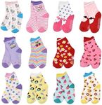 HYCLES Toddler Socks With Grip Non-Skid 12 Pairs Baby Kids Sticky Slipper Cotton Crew Socks 3-5 Years Children/Boy/Girl
