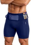Clbort Men's Running Shorts with 6 Pockets, Non-Slip Waistband Compression Shorts, Secure Phone & Bottle Biker Workout Blue