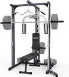 DONOW Smith Machine Power Cage Power Rack Squat Rack with Smith Bar Home Gym System with LAT Pull Down Chest Station for Strengthen Training Without Weights