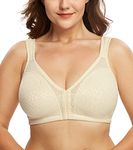 Exclare Women's Front Closure Posture Back Full Coverage Wirefree Everyday Bra (46C, Front Closure:Nude)