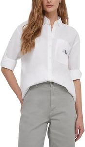 Calvin Klein Jeans Woven Label Relaxed Shirt J20J222610 Camisas de Tejido, Blanco (Bright White), L para Mujer