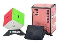 D ETERNAL 2x2 Stickerless Cube Beginner Speedcube for Kids & Adults with Cube Stand and Protecting Pouch Bag Cube Combo Set (2x2+Stand+Bag)