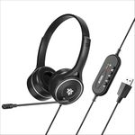 Metaind Wired USB Headphone with Noise-Canceling Mic | Ideal for Skype, Zoom Calls & Call Center Use | Compatible with PC & Laptop | Model: Meta_MT30 (Black)