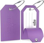 Shacke Large Luggage Tags (2pcs) with Privacy Cover and Steel Loops (Purple)