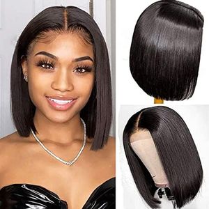 X-Tress Perruque Brésilienne Courte Bob Wig 13x4x1 Lace Front Human Hair Wig Perruque Femme Naturelle Noire Perruque Lisse Naturelle Perruque Cheveux Humain Bob Lace Wig Courte L'aspect Naturel(25cm)