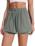 PINSPARK Women Workouts Shorts with Spandex Lining Outdoor Breathable Athletic Shorts with Pockets Summer Quick Dry Active Shorts Sage Grey L