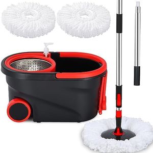 Mop and Bucket Set, Hands Free Mop and Bucket Floor Cleaning Set, Mop Bucket with Wringer, 61 inches Telescopic Mop Rod, 3 Microfiber Mop Heads, Rotary Mop Buckket System for Home and Office Use