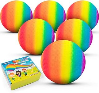 Homotte 6 Pcs Rainbow Playground Balls for Kids, 5 Inch Kickball Dodgeball Handball Set for Indoor & Outdoor Activities with Hand Pump