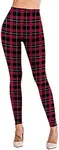 Full Length Xmas Patterned Red Plaid Leggings Elastic Waist Snowflake Pants for Women L