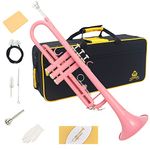 Yasisid Bb Standard Trumpet Set, Brass Adults Play Western Wind Instruments for Beginners or Advanced Students, with Hard Case, Cleaning Kit, 7C Mouthpiece, Cloth and Gloves (Pink)