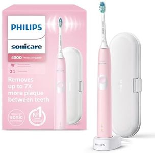 Philips Sonicare ProtectiveClean 4300, Brosse à dents électrique sonique avec deux niveaux d'intensité, capteur de pression et minuterie, rose, modèle HX6806/03