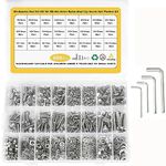 880Pcs M6 M5 M4 M3 Screws Bolts Nuts Lock and Flat Gasket Washers Assortment Kit, Stainless Steel Hex Socket Button Head Bolts Nuts Washers Kit, with 4Pieces Hex Keys for Free, included Tool Box