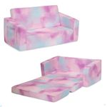 Delta Children Cozee 2-in-1 Extra Wide Convertible Sofa to Lounger-Comfy Flip Open Couch/Sleeper for Kids, Pink Tie Dye