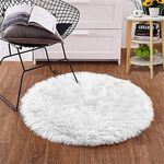 Goolela White Round Rug 4ft Circle Small Rug for Living Room Fluffy Faux Fur Rug Washable Shag Rug for Bedroom Plush Rug Playroom Rug Home Decor