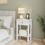 SogesHome 18 Inch Nightstand 2-Tier End Table Modern Sofa Side Table with Drawer Storage Shelf Telephone Table Couch Table for Living Room Bedroom,White