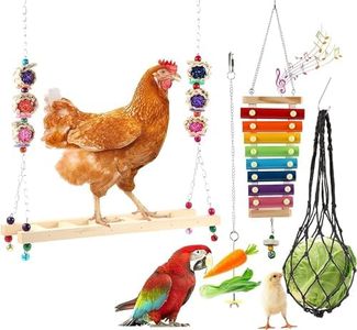 4 PCS Chicken Toys for Coop Accessories,Vegetable Hanging Feeder, Xylophone, Chicken Swing, Chicken Fruit Rack for Poultry Rooster Large Bird Parrot Lovers'Gift