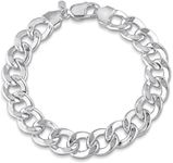 Men's Curb Link Chain Bracelet - Italian 925 sterling silver bracelets for Men - pulseras para hombres de plata 925 - 12.5mm - Unisex Design - Sterling Silver 925, Yellow Gold Plated - Classic Link bracelet (Solid Curb Style - Silver - 9in)