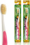 MOUTHWATCHERS Dr Plotkas Extra Soft Kids Toothbrushes Manual Flossing Toothbrushes | Ultra Clean Toothbrushes | 2 Pack - Pink Childrens Toothbrushes